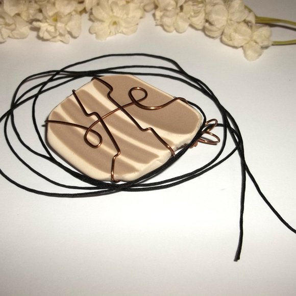 Wire Wrap Necklace Pendant Charm Copper Tan Beige Boho Statement Jewelry C075 - Picture 5 of 9